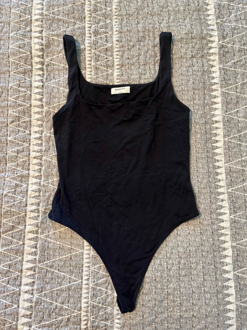 Aritzia Babaton Black Bodysuit Square Neck Sleeveless Thong Bottom Size L